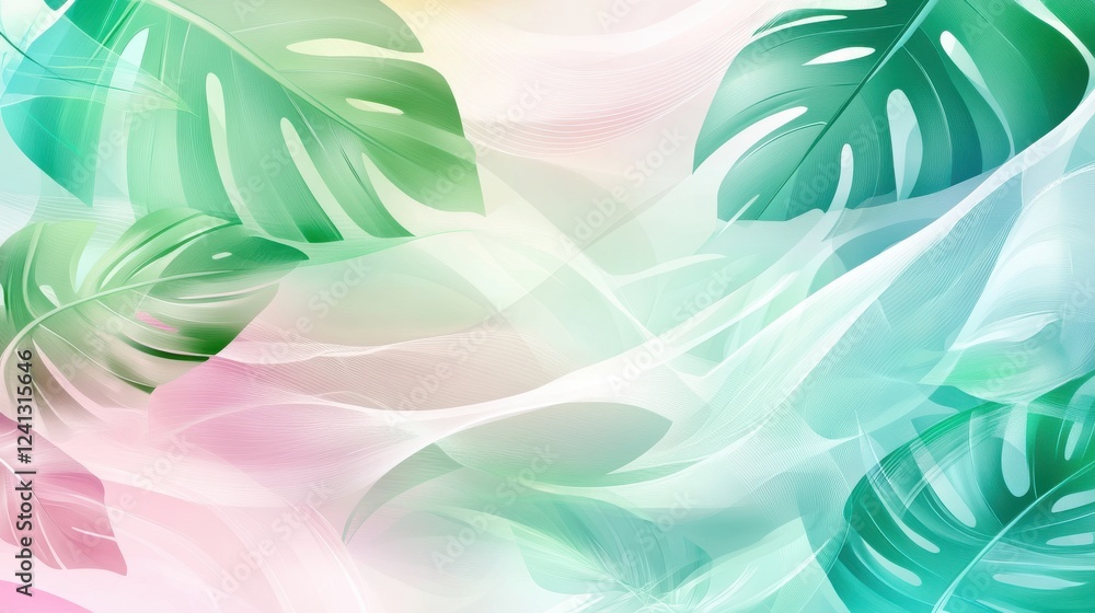 Poster tropical leaf background with soft colors and smooth lines