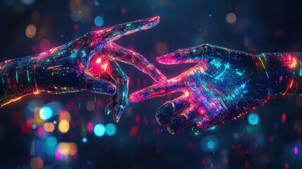 Vibrant Hands Connect in Digital Art Render