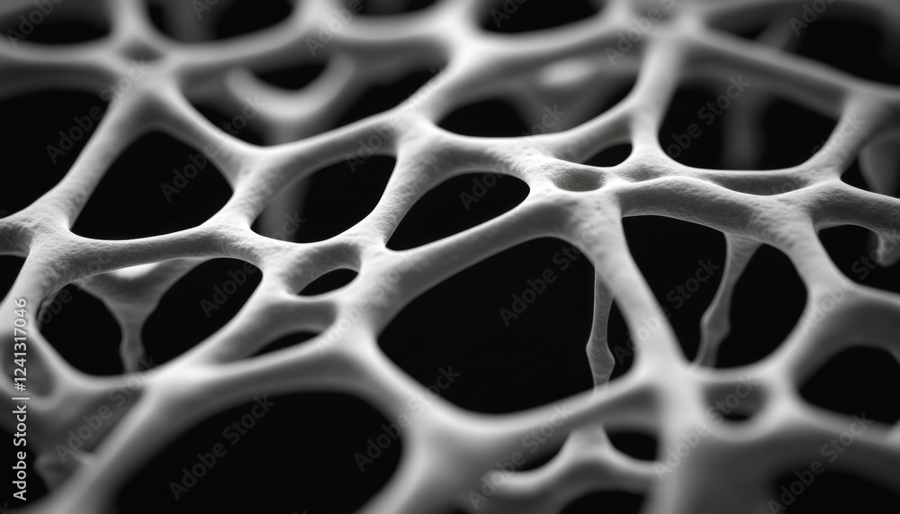 Poster abstract close-up of a porous structure, highlighting the intricate patterns and textures within a w