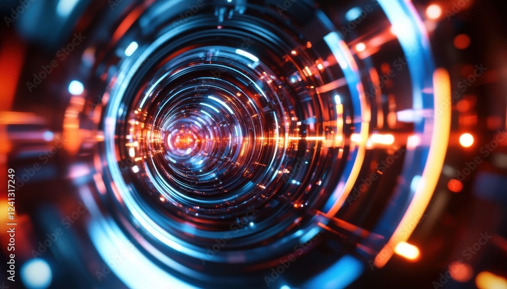 Poster abstract futuristic tunnel with glowing lights, creating a mesmerizing and immersive visual experien