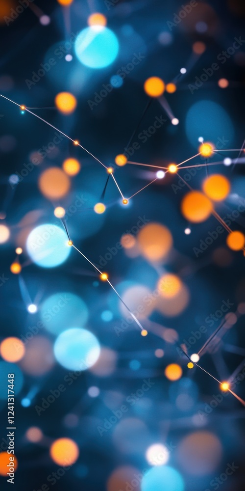 Poster abstract representation of interconnected nodes and vibrant colors, symbolizing technology and innov