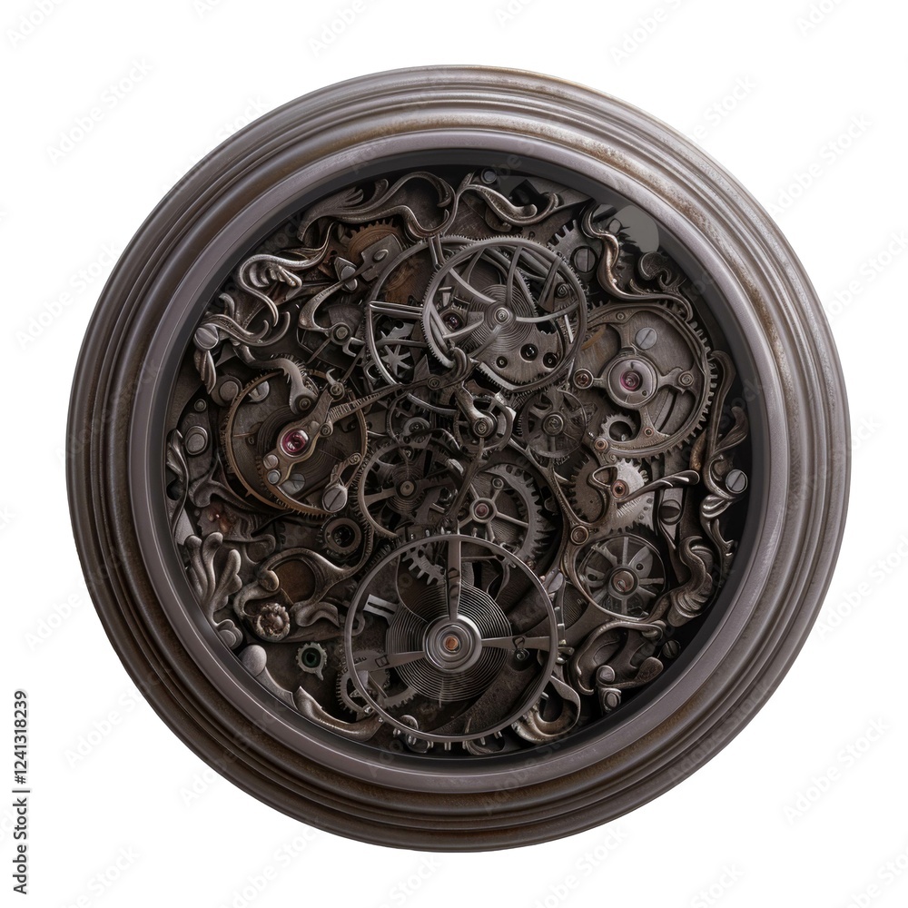 Aufkleber intricate antique clockwork mechanism showcasing gears and cogs in circular brass structure