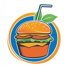 Juicy burger, straw, leaves; summer meal