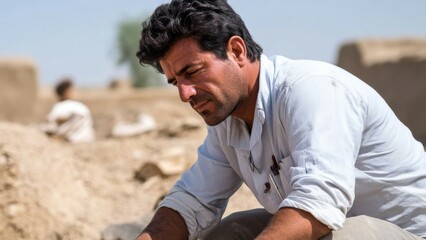 Archaeologist carefully examines ancient artifact unearthed at dig site