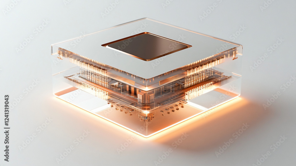 Fototapete futuristic copper and white-toned semi-transparent computer processor with glass block design high-t