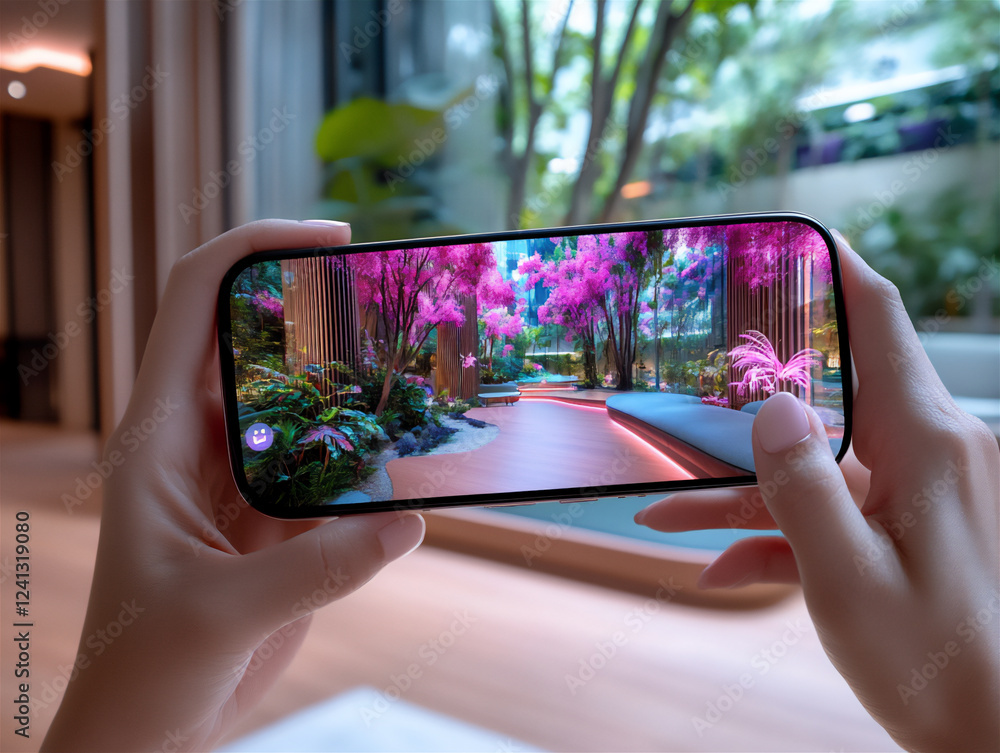 Poster a futuristic mobile app ui for a virtual reality platform