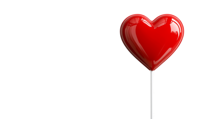 A single red balloon shaped like a heart, floating against a white background.