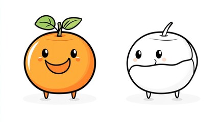 Fototapeta premium Cute orange cartoon character, coloring page, white background, kids illustration