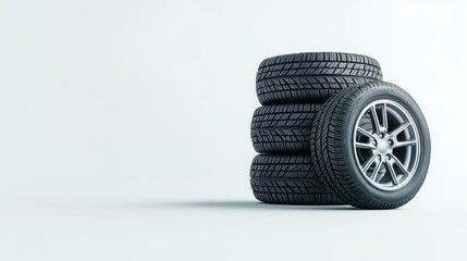 White background with stacked old car tires - minimalist view