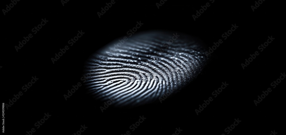 Poster close-up view of a fingerprint on a dark background, illustrating the uniqueness of human identity a