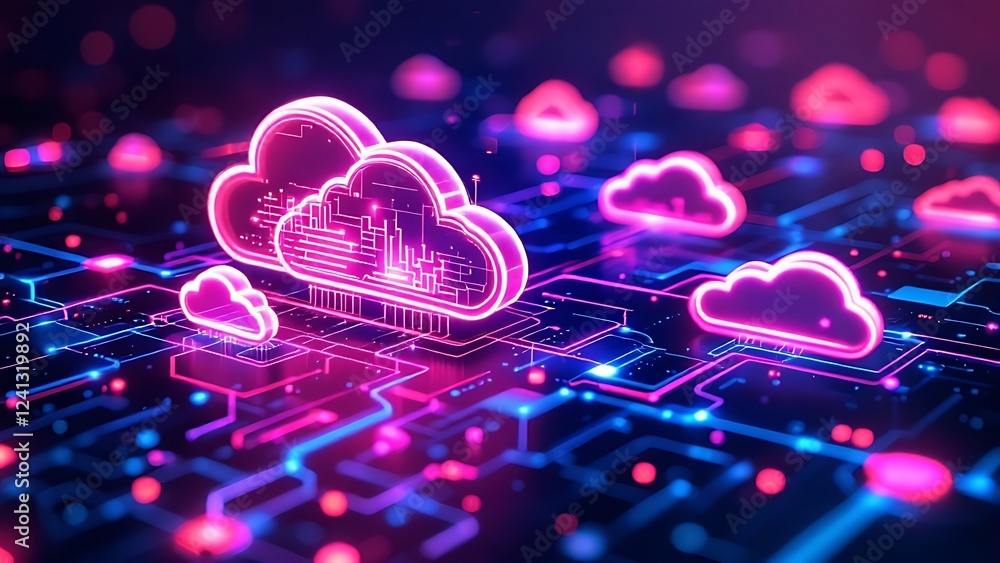 Poster futuristic network of cloud computing and blockchain technology - a vibrant 3d polygonal illustratio