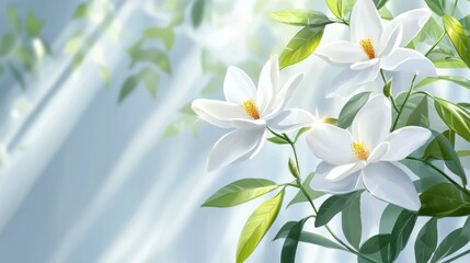 Obraz premium White magnolia flowers in forest sunlight nature close-up
