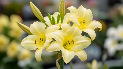 Obraz premium Photo of the ancient Sphinx rock formation Close-up of yellow daylily in full bloom 