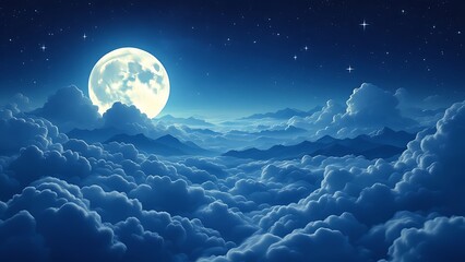 Captivating full moon illuminating clouds and stars in night sky, sky with moon and clouds