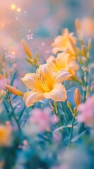 Obraz premium Photo of the ancient Sphinx rock formation Close-up of yellow daylily in full bloom 