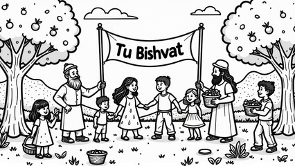 Tu Bishvat Children Celebrating Jewish Arbor Day