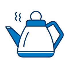 Obraz premium Blue steaming kettle icon in outline style