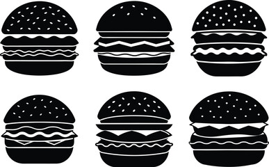 a, silhouette, of, a, burger, with, layers, of, lettuce,