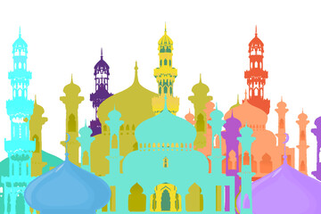 colorful silhouette of the mosque building without background