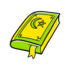 Colorful Hand-drawn Quran Illustration with Crescent Moon and Star