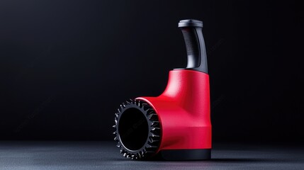 Red hand-held cleaning roller on dark surface