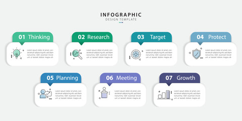 Timeline Creator infographic template. 7 Step timeline journey, calendar Flat simple infographics design template. presentation graph. Business concept with 7 options, vector illustration.