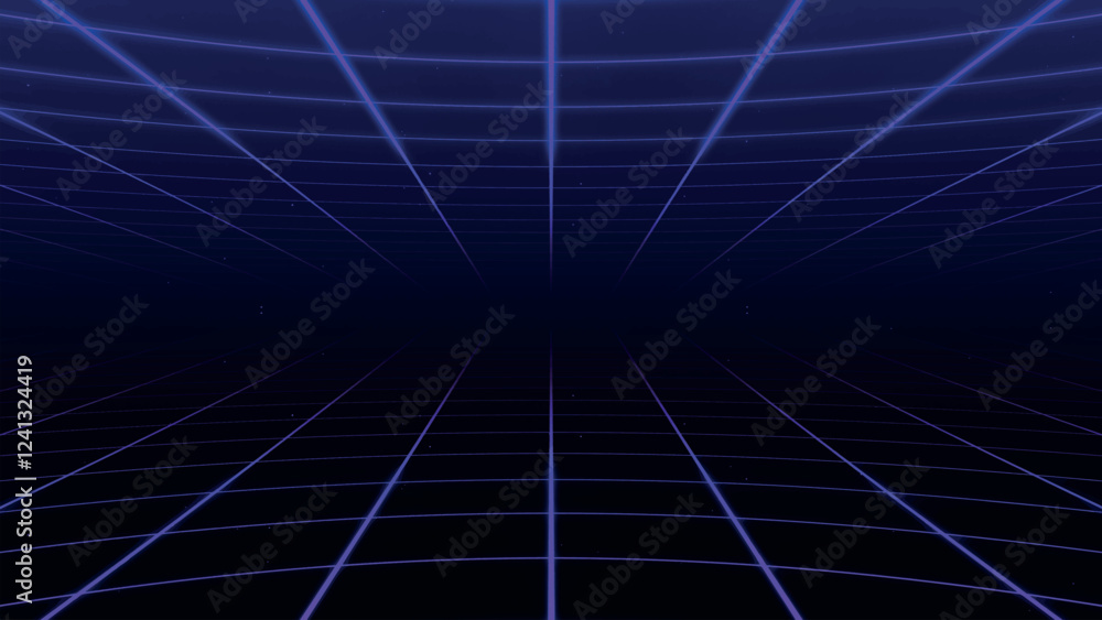 Poster retro perspective grid in infinity. abstract landscape grid lines, background image. digital wirefra
