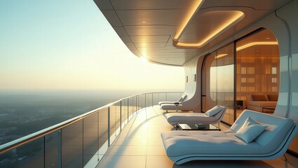 Fototapeta premium High-Tech design of Balcony On Sunny Day, cinematic photography