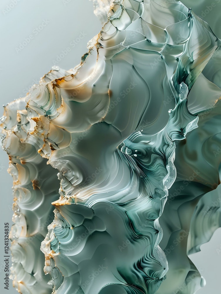 Poster abstract fluid art in soft teal and cream tones featuring organic flowing waves and ripples creating