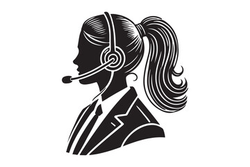 call center agent in profile view silhouette logo