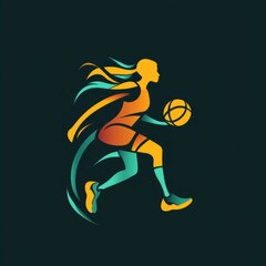 Female basketball player in motion, stylized illustration with dynamic lighting.