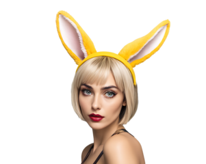 Purple Headband with Yellow Bunny Ears - Playful Costume Accessory - PNG