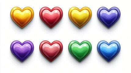 Assorted Colorful Hearts Arrangement Sweetness and Love Tokens Collection Shiny Glossy Illustration.