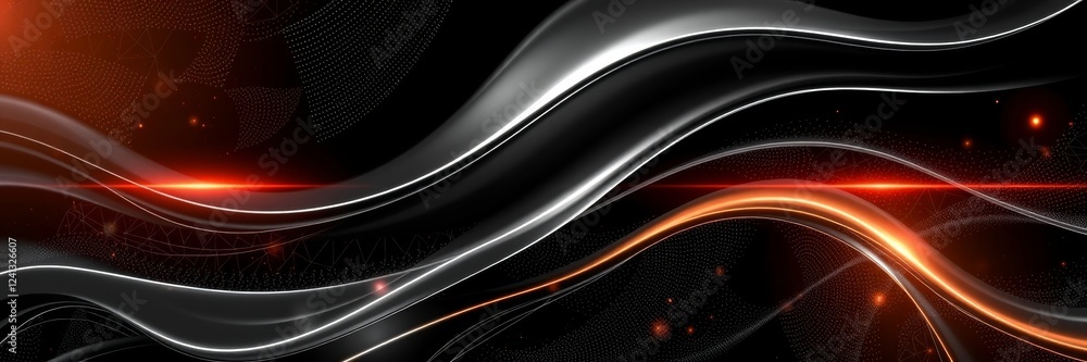 Poster abstract waves with glowing lines on dark background