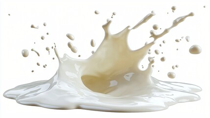 Creamy milk splash, white background, liquid dairy product