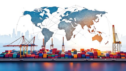 Obraz premium Intricate global value chains connecting manufacturers, suppliers, and distributors across borders - conceptual illustration of international trade and supply chains