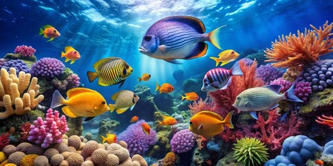 Vibrant Underwater Scene with Colorful Coral Reefs and Fish