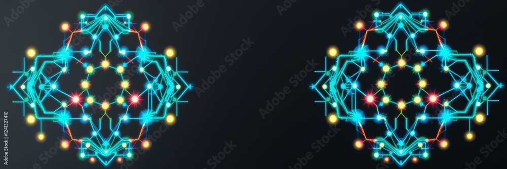 Poster abstract digital pattern with glowing lights on dark background