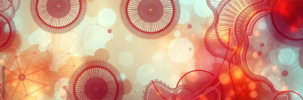 Poster Abstract red circular patterns with soft bokeh background