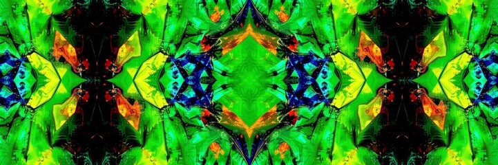 Colorful abstract kaleidoscope pattern with vibrant greens and blues