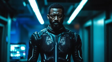 Dark Futuristic Sci Fi Man In Black Suit