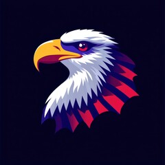 Fototapeta premium Modern geometric eagle head illustration with patriotic red, white, and blue shades.