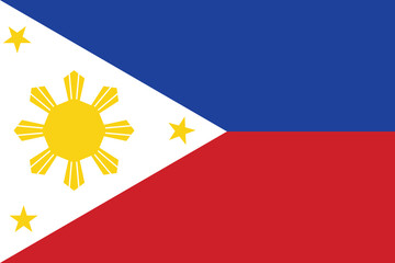 Phillipines flag, Red blue and white flag with sun and stars national flag for the Republic of the Phillipines.