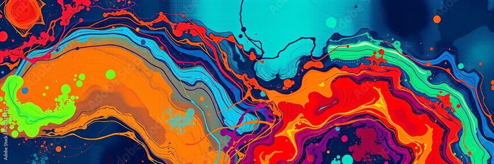 Poster colorful abstract swirl pattern on deep blue background