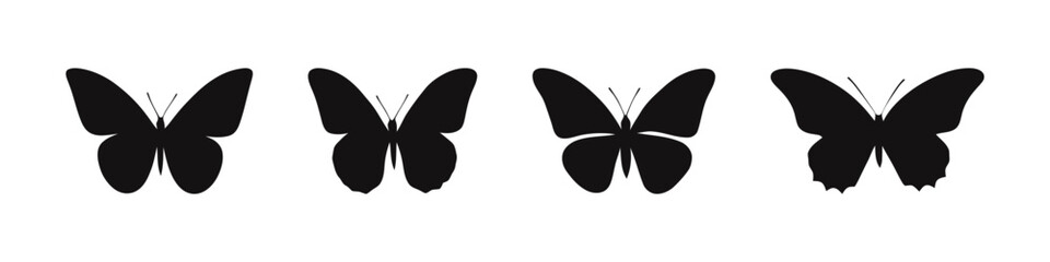 Butterfly silhouettes set. Flying moth collection. Vector illustration.