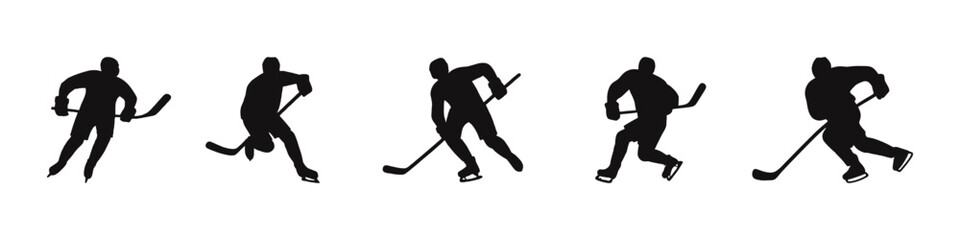 Hockey player silhouettes. People playing hockey. Vector illustration.