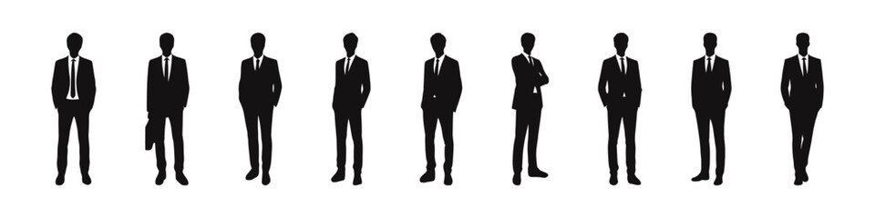 Business people standing. Businessman silhouettes. Vector illustration.
