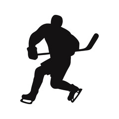 Hockey player silhouette. Man playing hockey. Vector illustration.