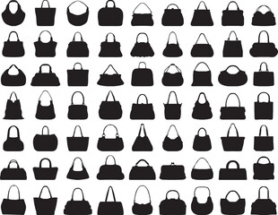 Big set of black silhouettes of handbags 