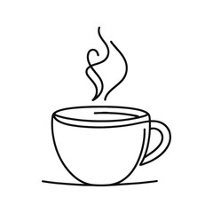 Coffee cup continuous line art. Hand drawn sketch doodle for cafe. Vector illustration.